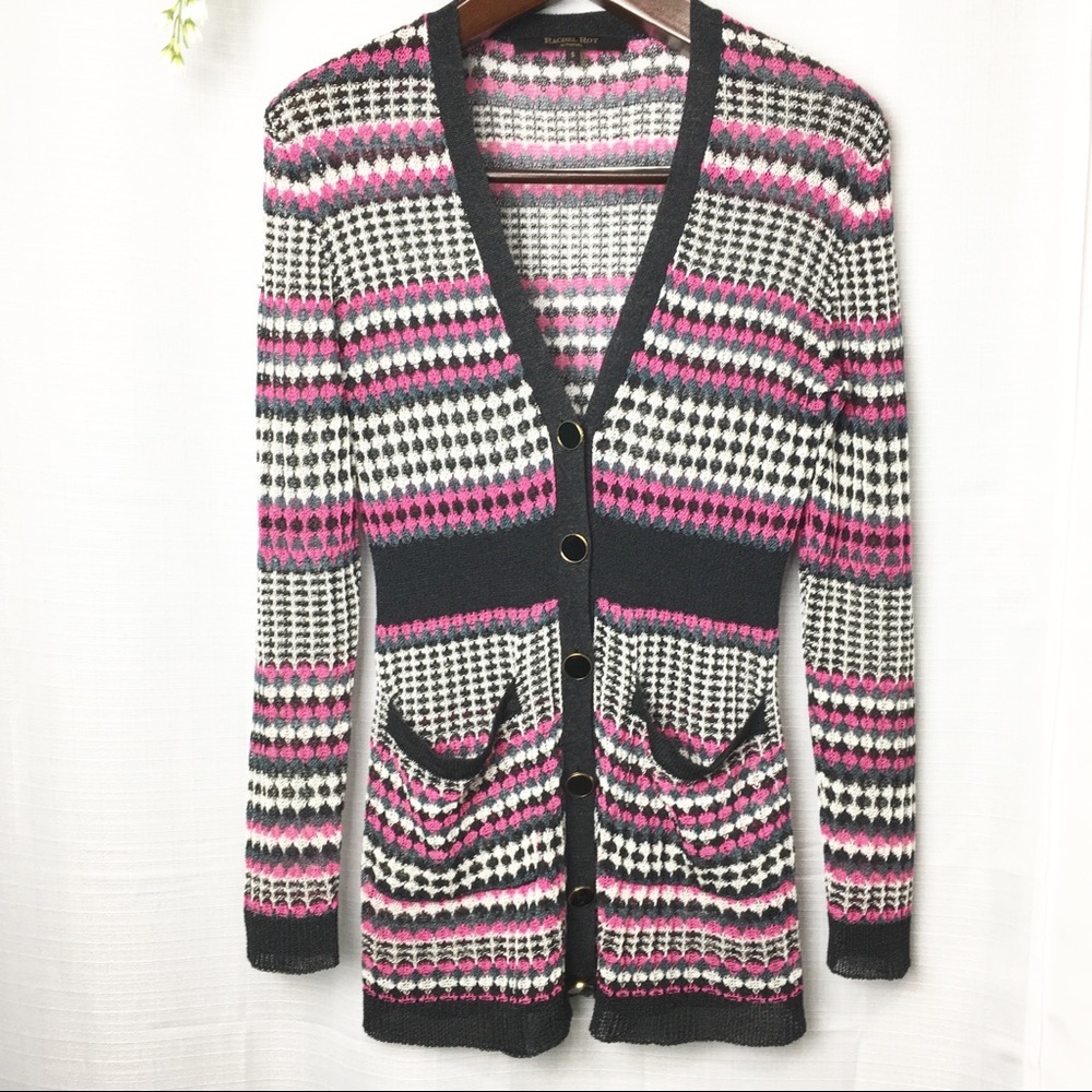 Rachel Roy Signature•pink lightweight linen crochet button down Cardigan small
